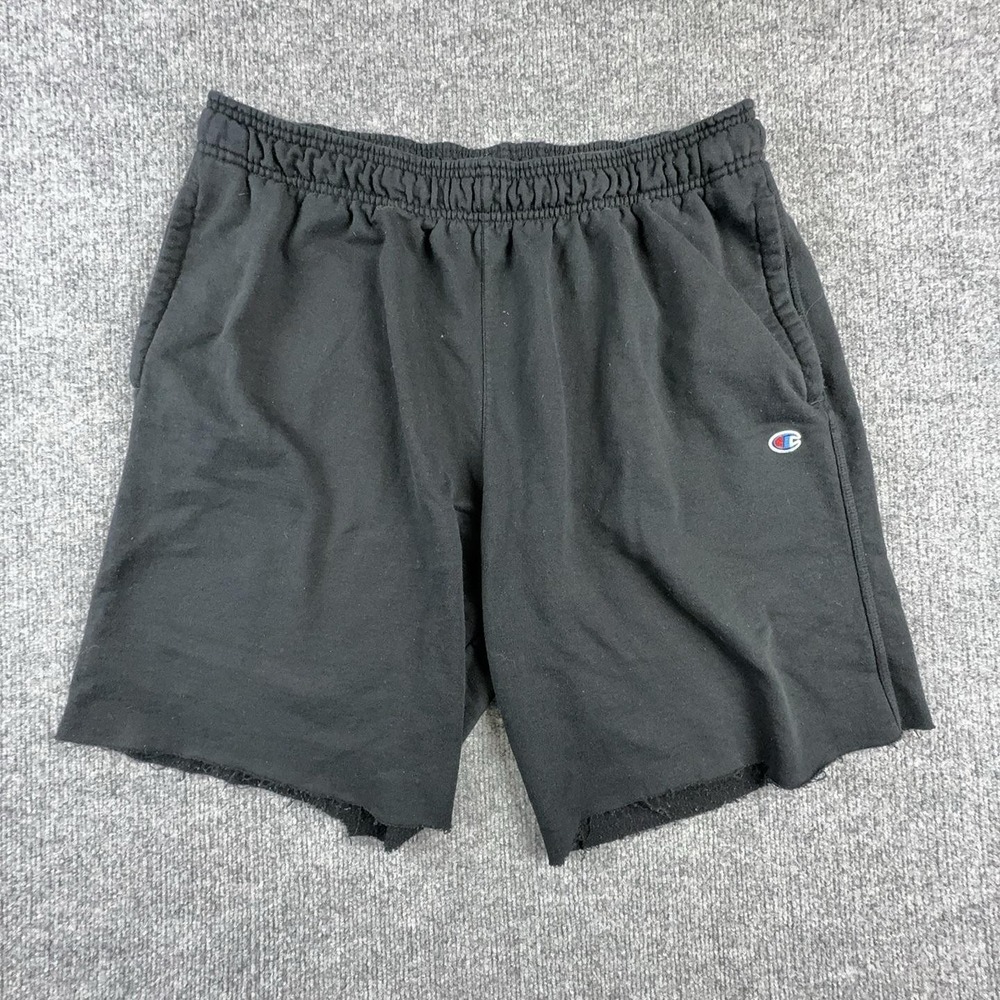 Champion Shorts Mens 2XL Black French Terry 7 Inseam Raw Hem Gym Athletic P0893